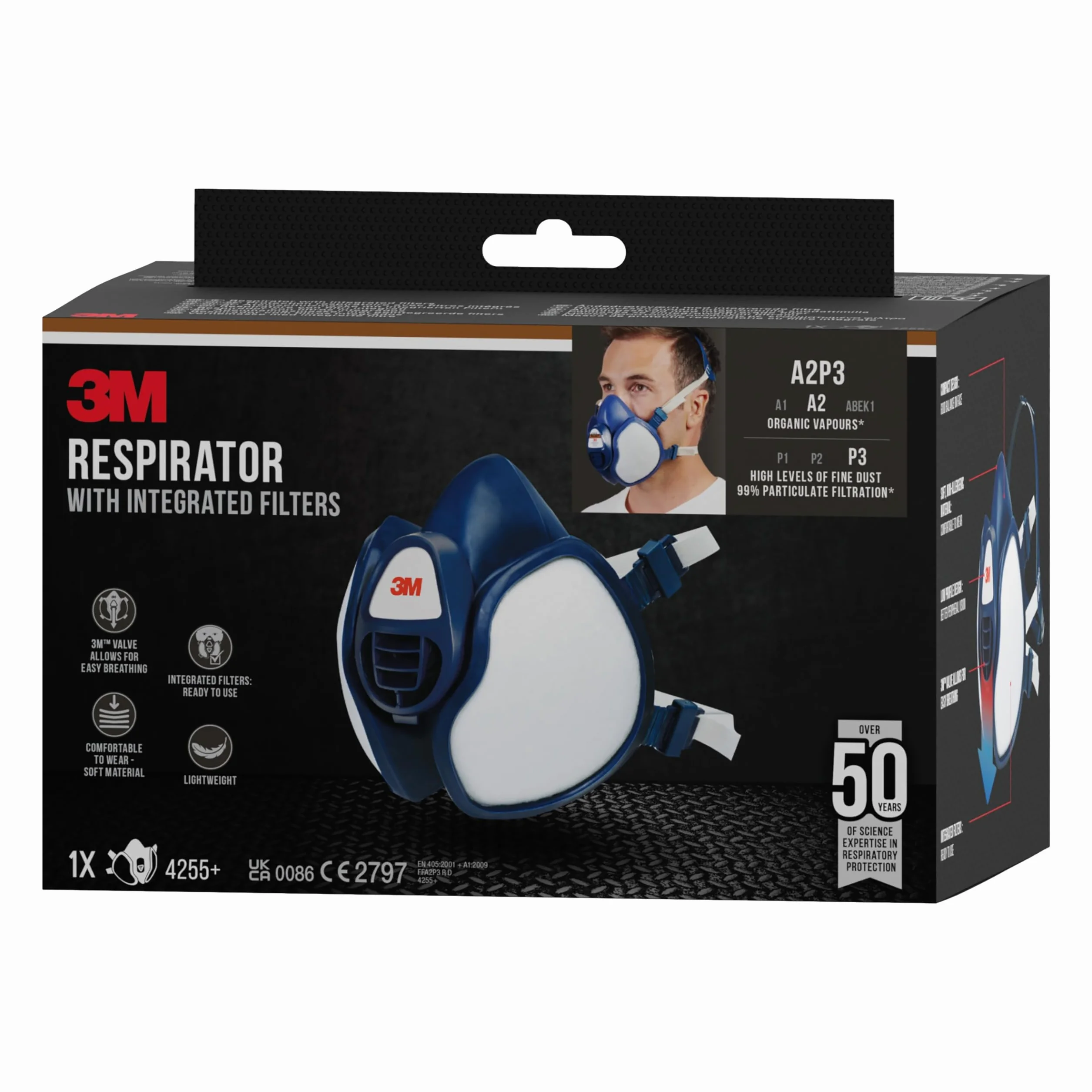 3M Respirator z wbudowanymi filtrami 4255+, Pary organiczne A2P3