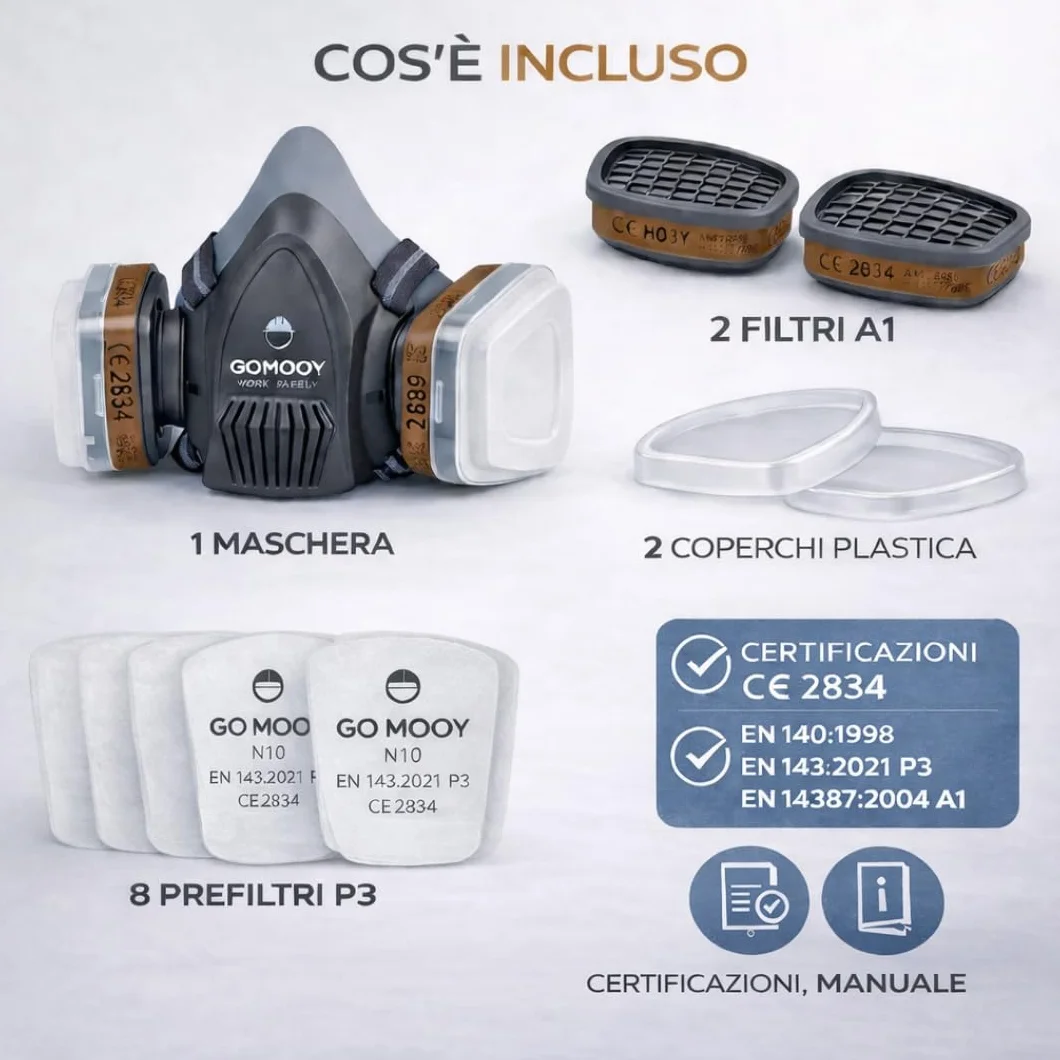 Podwójny Filtr | NOWY PROJEKT 6 FILTRÓW ZAWIERAJĄCYCH | Respirator Pyłoszczelny Ochrona Pracy Produkty Chemiczne Proszek Lakier Toksyczne Pary |