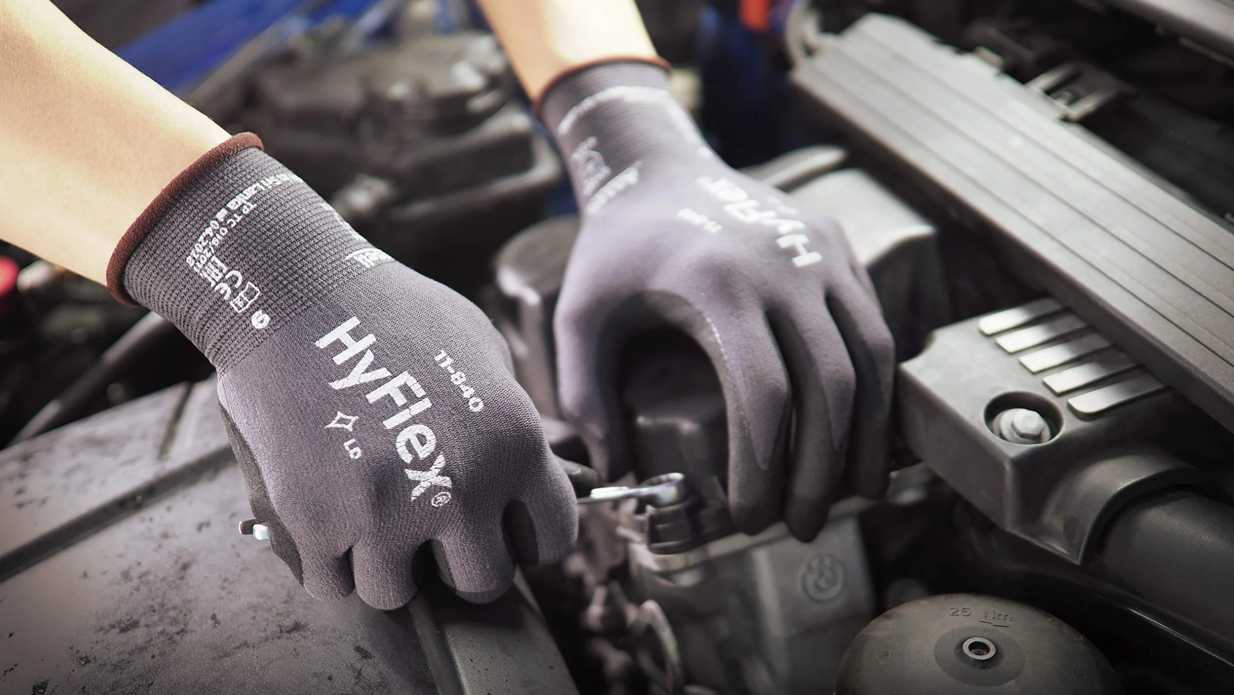 Ansell HyFlex 11-840R, Rękawice robocze, Uniwersalne, Odporne na ścieranie, Rękawice przemysłowe i mechaniczne, rozmiar Szare, Czarne, rozmiar XL (5 pary)