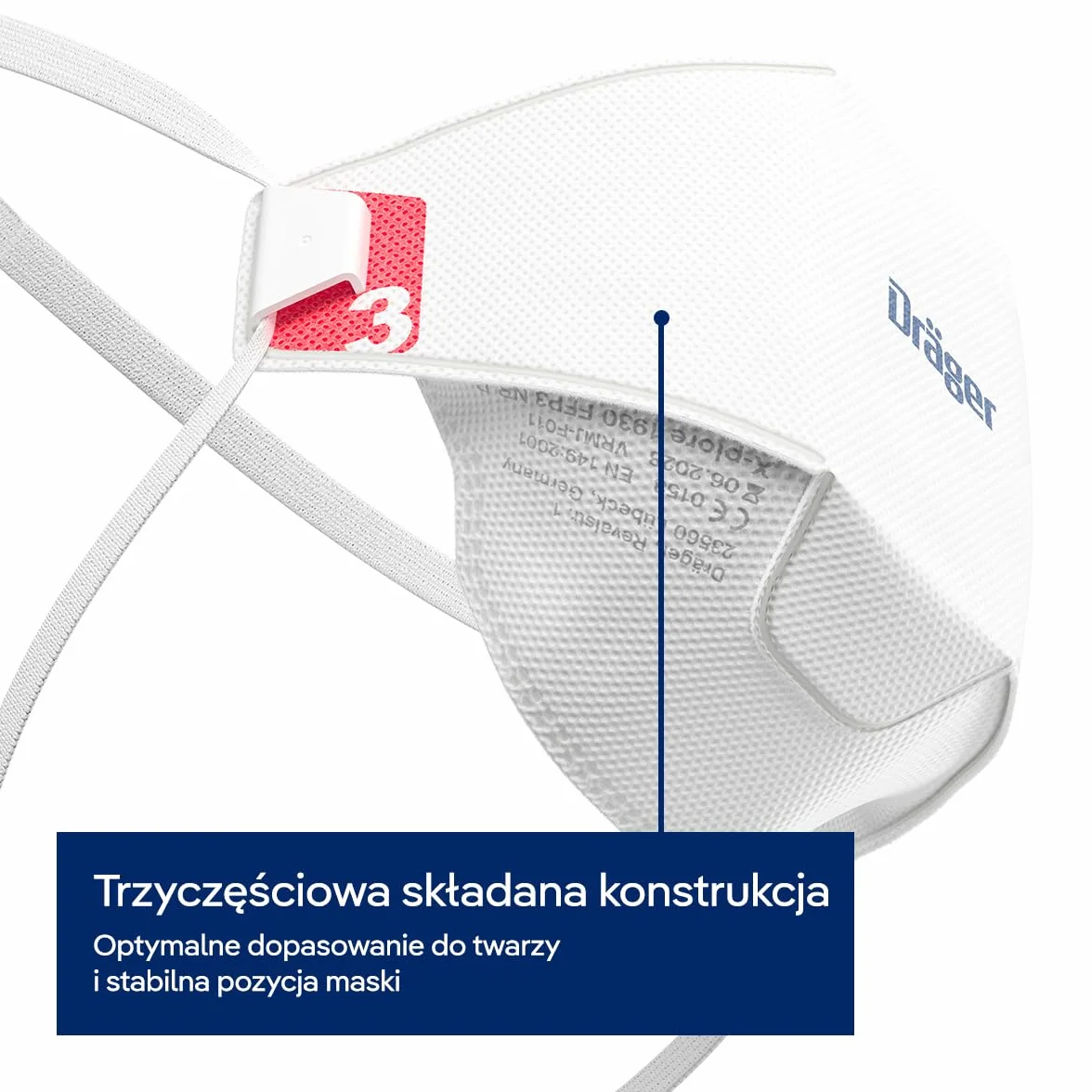 Dräger X-plore 1930 FFP3 - Maska Premium o wysokiej wydajności filtrowania, ochrona przed aerozolami, pyłem i cząstkami stałymi, wygodna i wytrzymała - 20-pak, rozmiar M/L