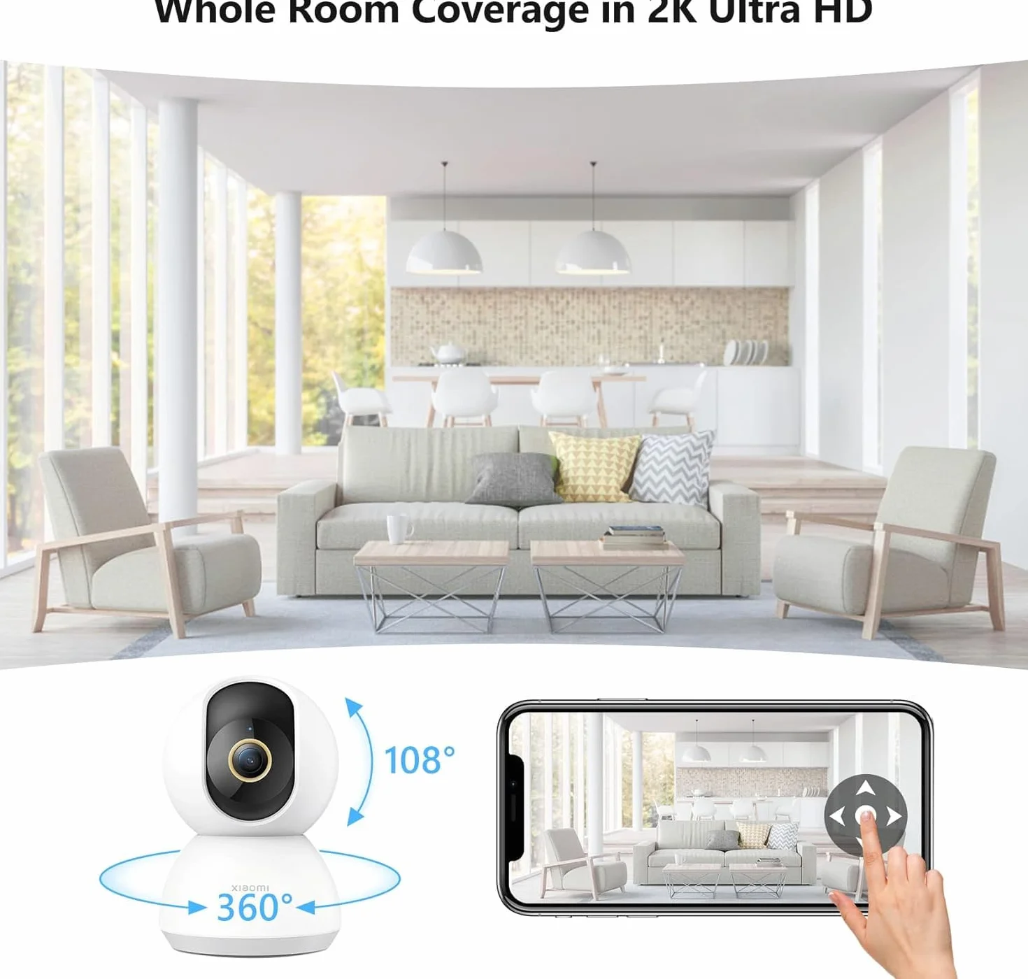 Xiaomi Smart Camera C300 | Kamera wewnętrzna z WiFi 360°, bezprzewodowa kamera bezpieczeństwa z rozdzielczością 2K, kamera wewnętrzna z wykrywaniem ruchu i noktowizorem