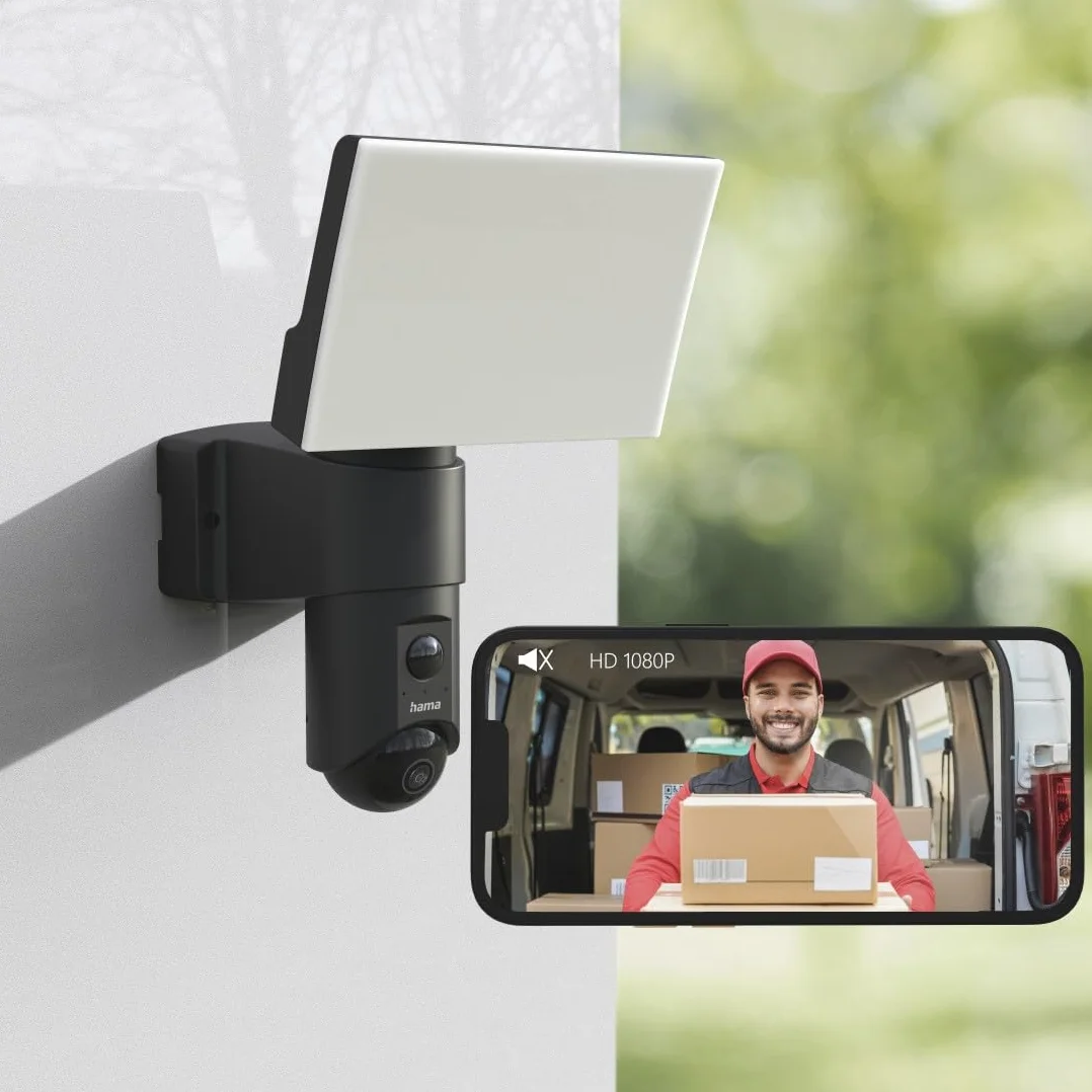Hama kamera zewnętrzna WiFi (monitoring, reflektor, czujnik ruchu, noktowizor, Full HD 1080p, IP54, na kartę pamięci, WLAN) czarna