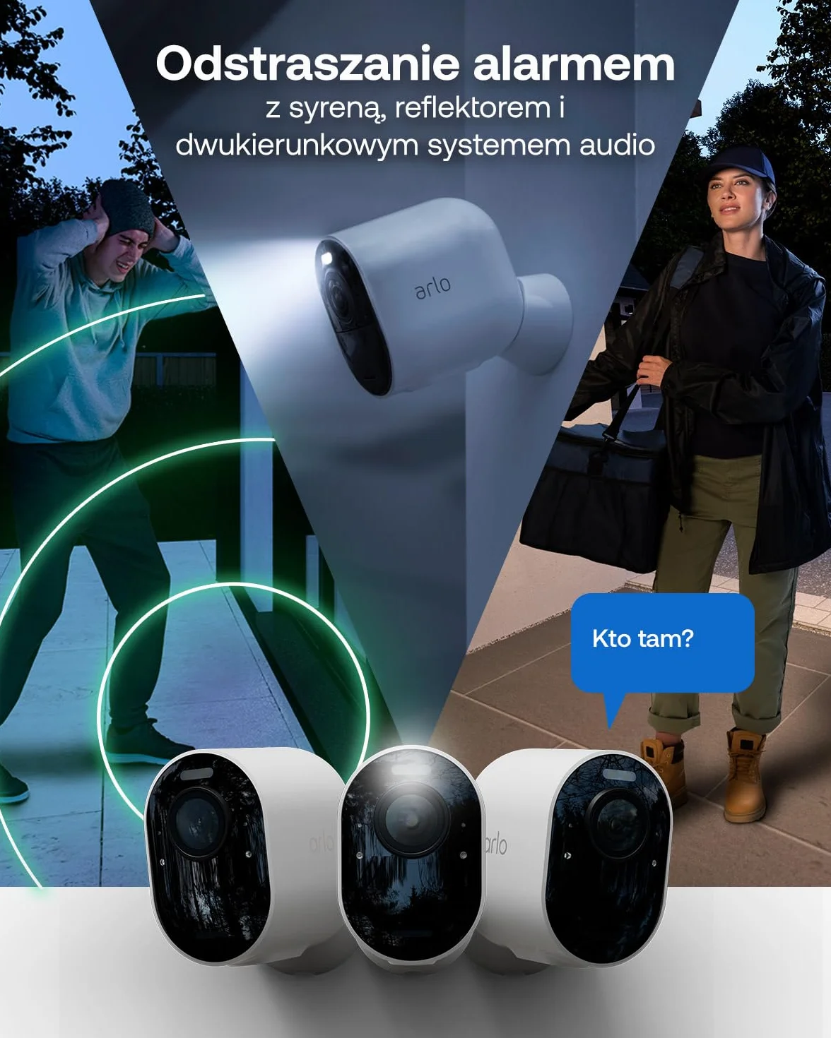 Arlo Ultra 3 4K + SmartHub, bezprzewodowa zewnętrzna kamera nadzorująca WiFi, 6-miesięczna żywotność baterii, noktowizor, gniazdo na kartę Micro SD, bezpieczny test Arlo w zestawie, 3 białe kamery