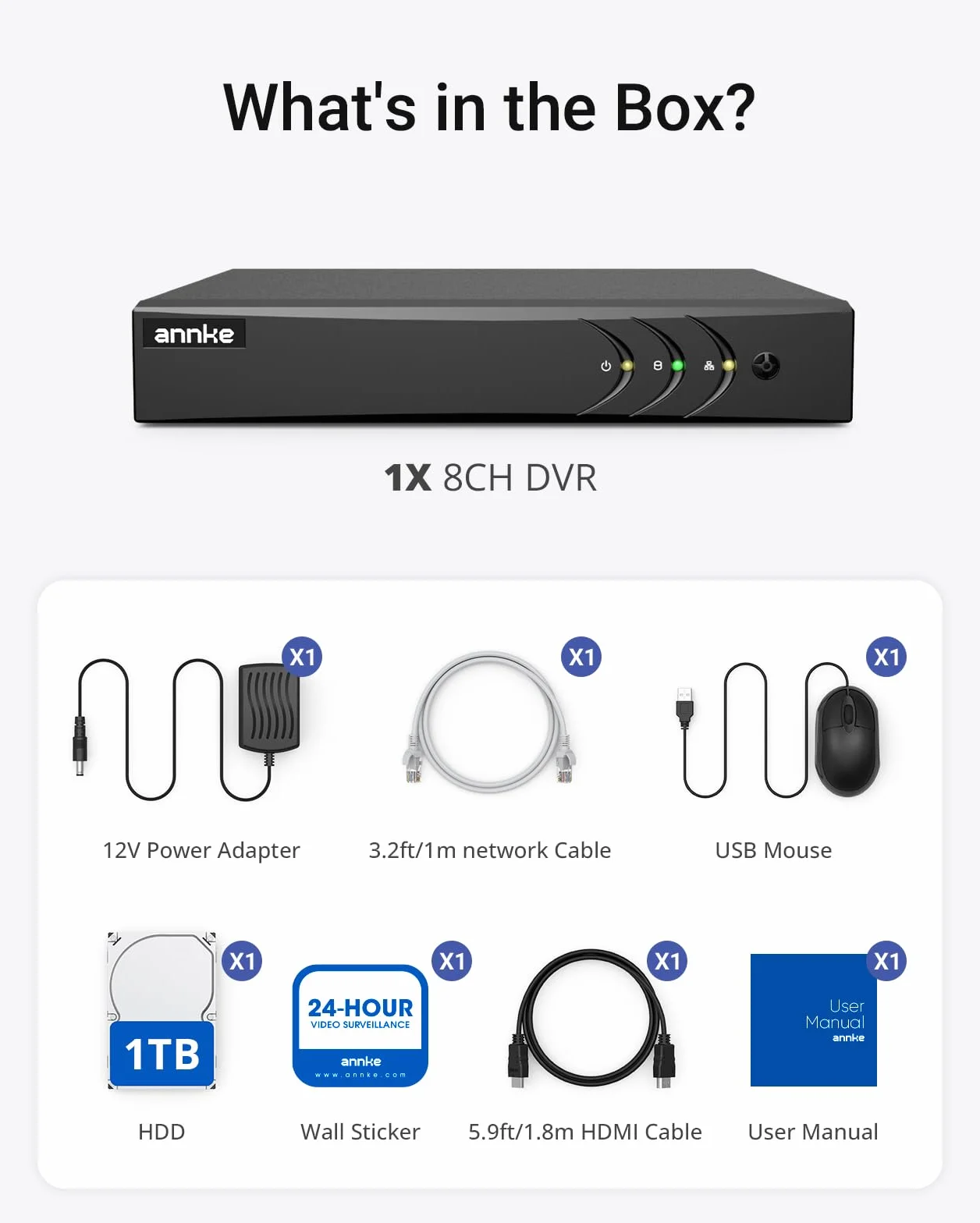 Annke TVI 1080P 8-kanałowa sieć cyfrowy rejestrator wideo nadzór wideo CCTV DVR / HVR / NVR / NVR system bezpieczeństwa HDMI P2P (może nie być dostępny w języku polskim)