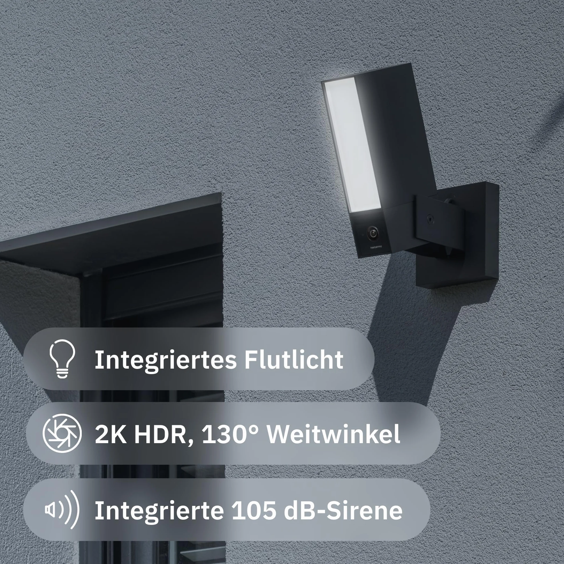 Kamera zewnętrzna NETATMO Wi‑Fi 5 GHz, 2K HDR, AI wykrywa osoby/pojazdy/zwierzęta, reflektor LED 12 W, alarm 105 dB, zapis lokalny, bez abonamentu, biała, NOC‑2‑AMZ
