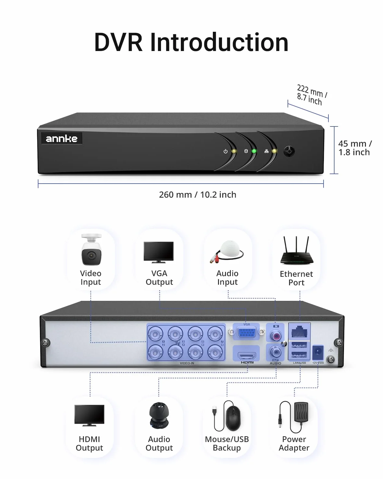 Annke TVI 1080P 8-kanałowa sieć cyfrowy rejestrator wideo nadzór wideo CCTV DVR / HVR / NVR / NVR system bezpieczeństwa HDMI P2P (może nie być dostępny w języku polskim)