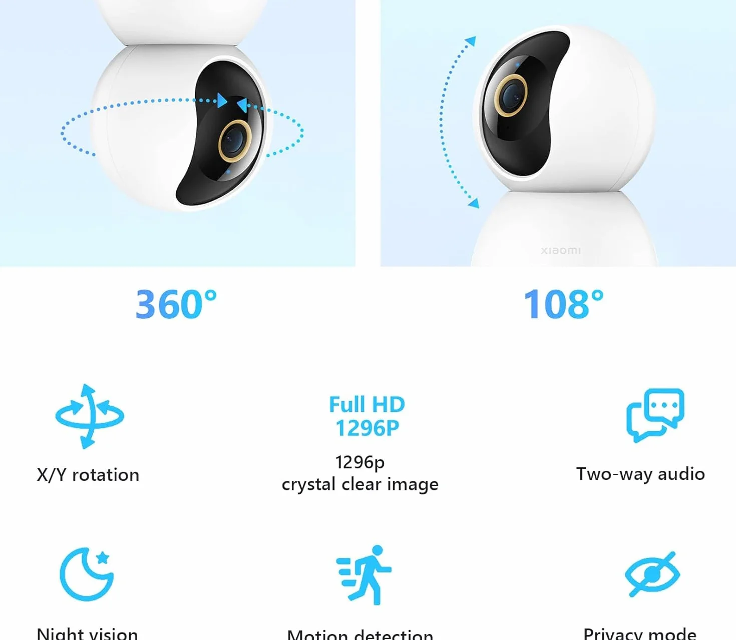 Xiaomi Smart Camera C300 | Kamera wewnętrzna z WiFi 360°, bezprzewodowa kamera bezpieczeństwa z rozdzielczością 2K, kamera wewnętrzna z wykrywaniem ruchu i noktowizorem