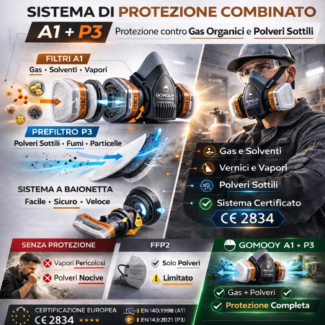Podwójny Filtr | NOWY PROJEKT 6 FILTRÓW ZAWIERAJĄCYCH | Respirator Pyłoszczelny Ochrona Pracy Produkty Chemiczne Proszek Lakier Toksyczne Pary |