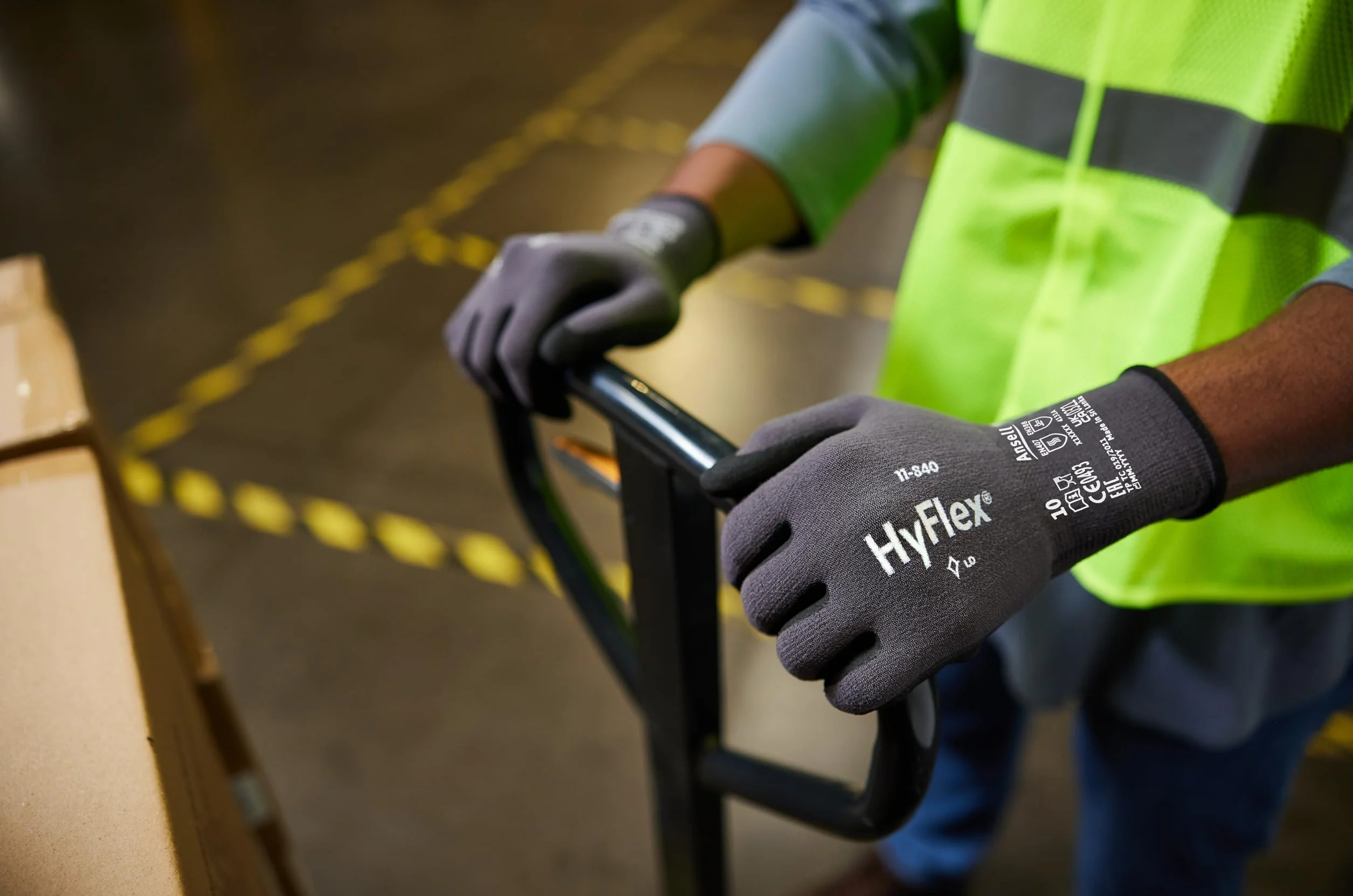 Ansell HyFlex 11-840R, Rękawice robocze, Uniwersalne, Odporne na ścieranie, Rękawice przemysłowe i mechaniczne, rozmiar Szare, Czarne, rozmiar XL (5 pary)