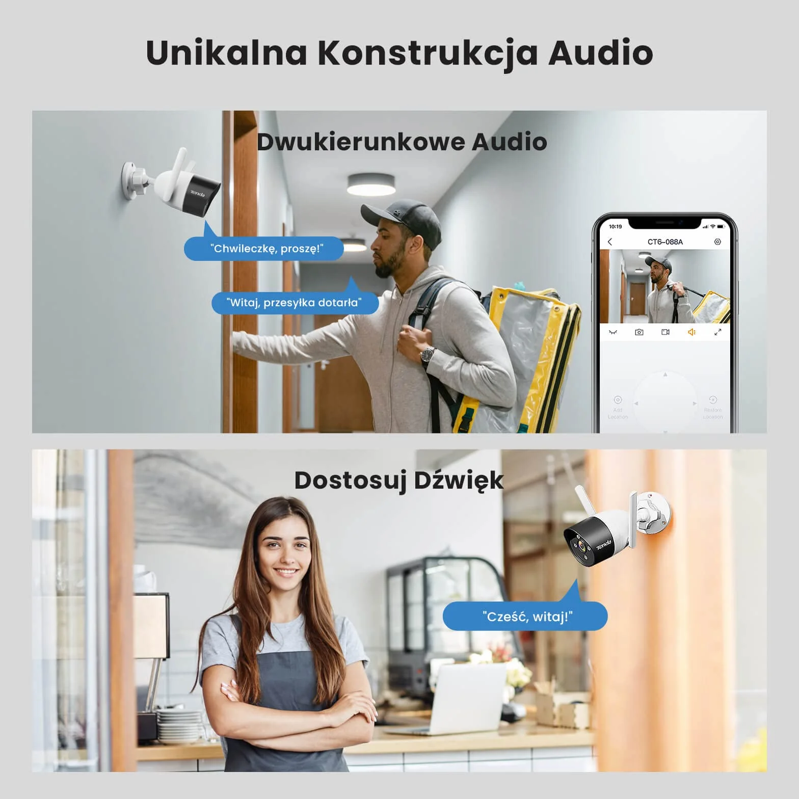 Tenda Kamera Monitoringowa Zewnętrzna Wewnętrzna WiFi - Kolorowa Kamera Nocna 30m, Kamera Bezpieczeństwa, Kontrola Aplikacji, Wykrywanie Ludzi AI, Dwukierunkowe Audio, Kompatybilna z Alexa, CT3 1080P