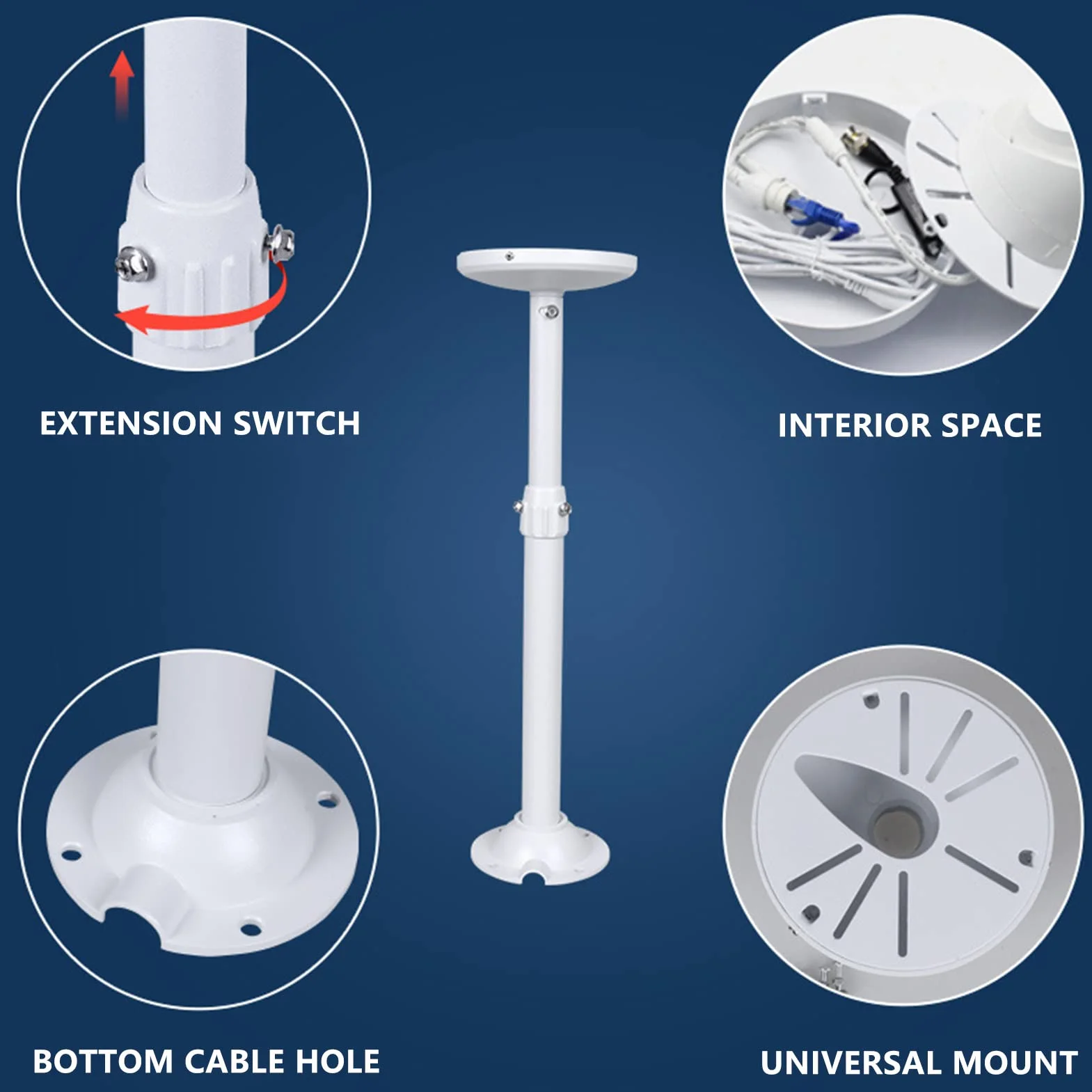 WiTi 15,24 cm podstawa wysuwany wspornik do kamer IP CCTV, 40-60 cm, regulowany uchwyt montażowy do systemu kamer monitoringu, powłoka proszkowa z litego metalu