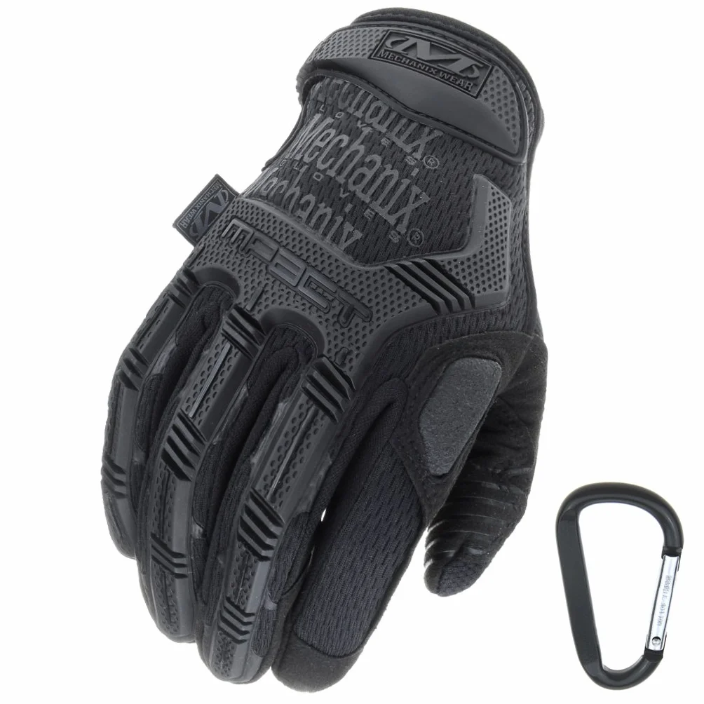Mechanix WEAR M-PACT Tactical rękawice taktyczne, optymalna ochrona, oddychające, najlepsze dopasowanie + karabińczyk Gear, czarna okładka, Coyote, Multicam, Wolf Grey, rozmiar: S/M/L/XL.